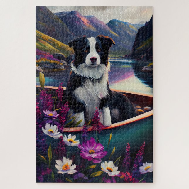 Border Collie on a Paddle: A Scenic Adventure Jigsaw Puzzle (Vertical)