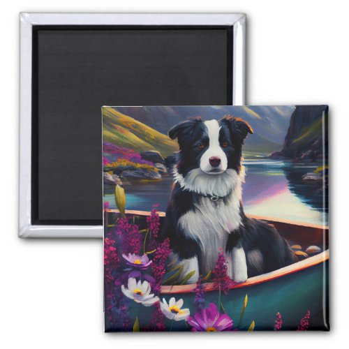 Border Collie on a Paddle A Scenic Adventure Magnet