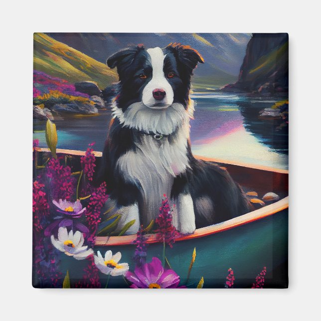 Border Collie on a Paddle: A Scenic Adventure Magnet (Front)