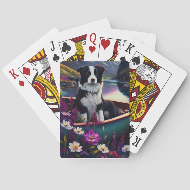 Border Collie on a Paddle: A Scenic Adventure Poker Cards (Back)