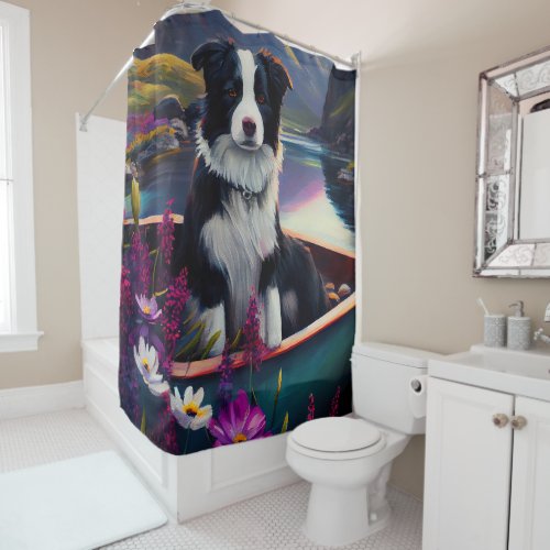 Border Collie on a Paddle A Scenic Adventure Shower Curtain