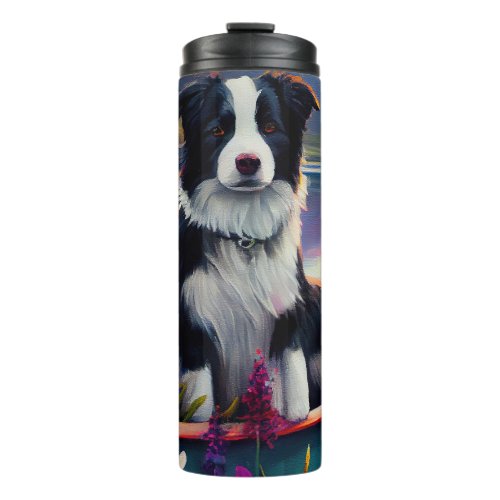 Border Collie on a Paddle A Scenic Adventure Thermal Tumbler