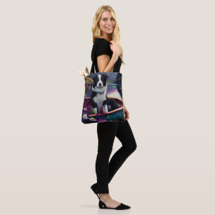 Border Collie on a Paddle: A Scenic Adventure Tote Bag