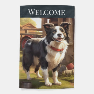Border Collie on Farm Garden Flag