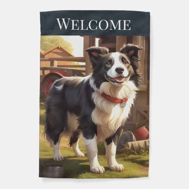 Border Collie on Farm Garden Flag (Front)