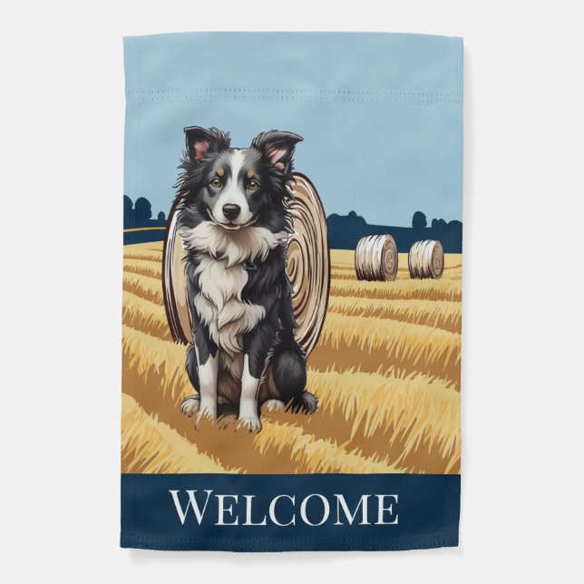 Border Collie on Farm Garden Flag (Front)