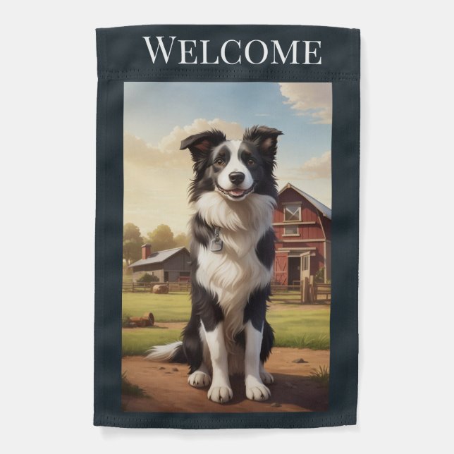 Border Collie on Farm Garden Flag (Front)