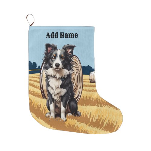 Border Collie on Farm Large Christmas Stocking