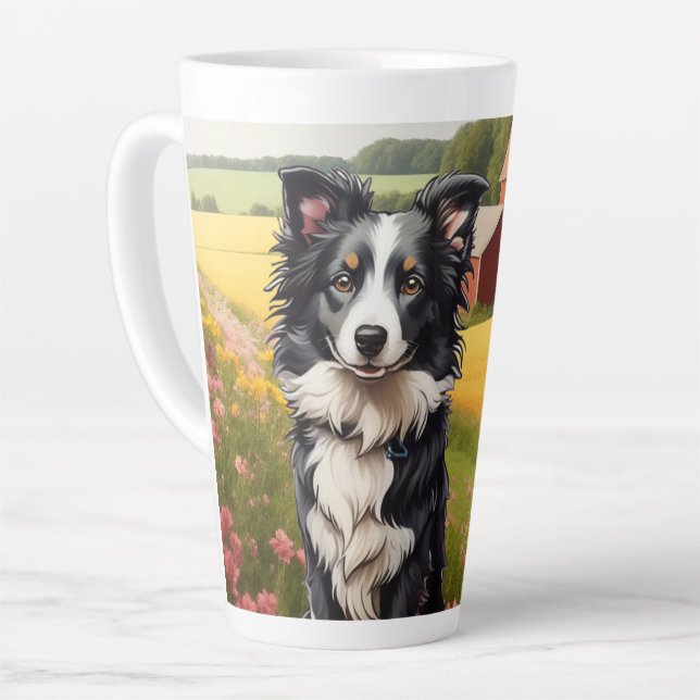 Border Collie on Farm Latte Mug (Left Angle)