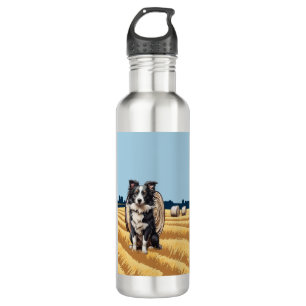 Border Collie on Farm Stainless Steel Water Bottle