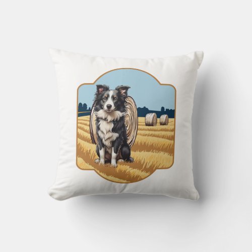 Border Collie on Farm Throw Pillow