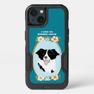 Border Collie on Teal Floral iPhone 13 Case