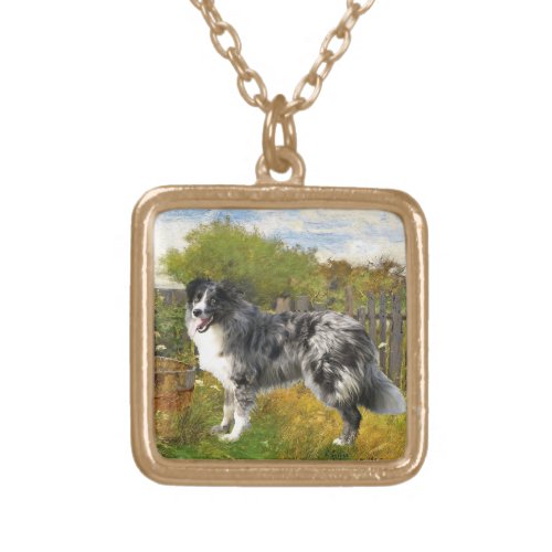 Border Collie on the Farm Gold Plated Necklace
