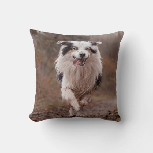 Border Collie out for a run   Throw Pillow
