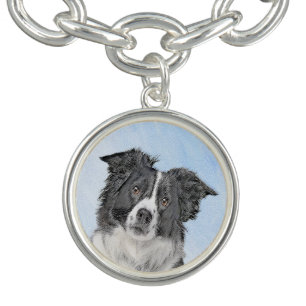 Border Collie Painting - Cute Original Dog Art Bracelet