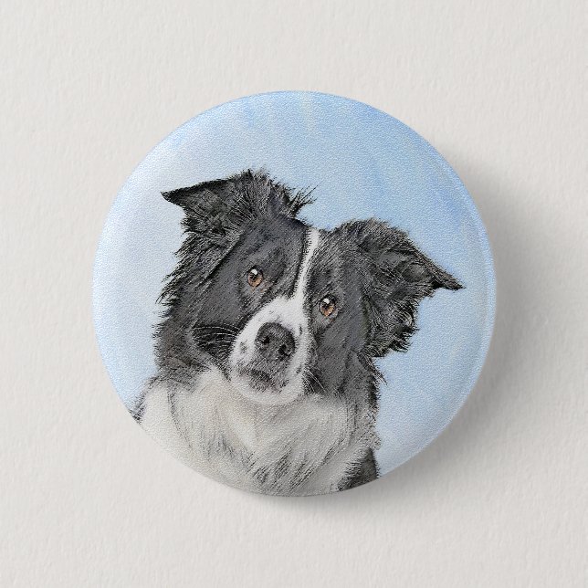 Border Collie Painting - Cute Original Dog Art Button (Front)
