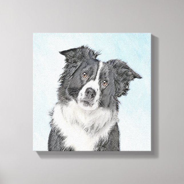Border Collie Painting - Cute Original Dog Art Canvas Print (Front)