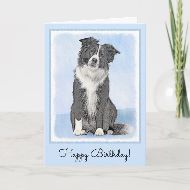 Border Collie Painting - Cute Original Dog Art Card (Front)