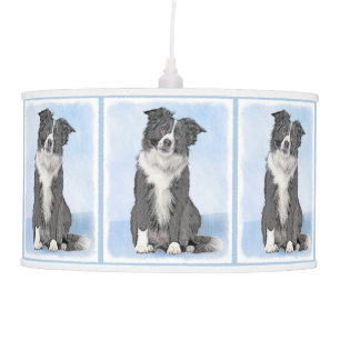 Border Collie Painting - Cute Original Dog Art Ceiling Lamp