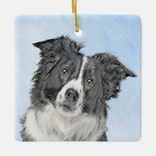 Border Collie Painting - Cute Original Dog Art Ceramic Ornament