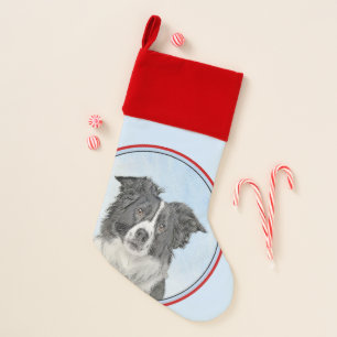 Border Collie Painting - Cute Original Dog Art Christmas Stocking