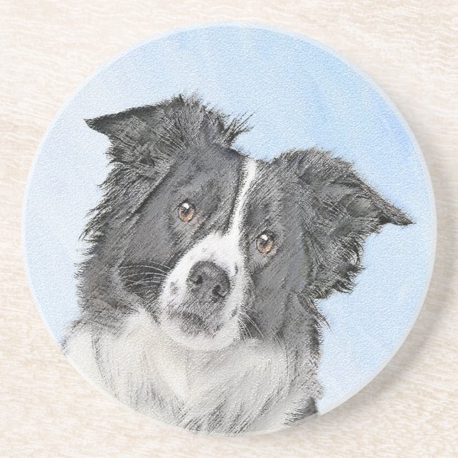 Border Collie Painting - Cute Original Dog Art Coaster (Front)
