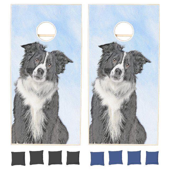 Border Collie Painting - Cute Original Dog Art Cornhole Set (Set)