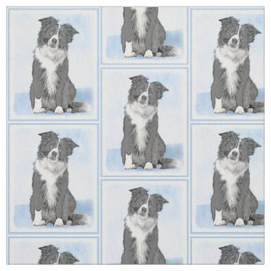 Border Collie Painting - Cute Original Dog Art Fabric