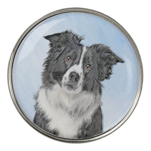 Border Collie Painting - Cute Original Dog Art Golf Ball Marker (Front)