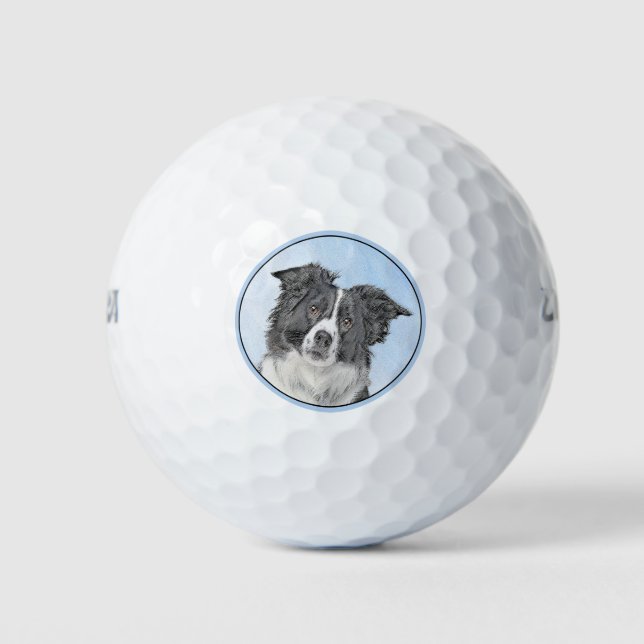 Border Collie Painting - Cute Original Dog Art Golf Balls (Front)