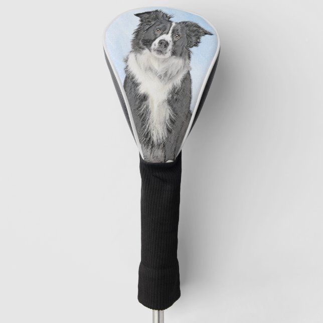 Border Collie Painting - Cute Original Dog Art Golf Head Cover (Front)