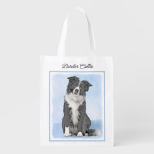 Border Collie Painting - Cute Original Dog Art Grocery Bag