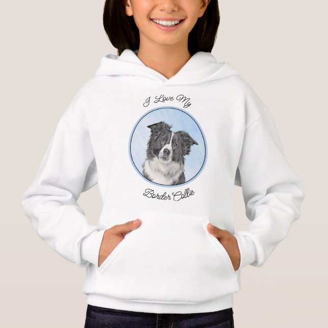 Border Collie Painting - Cute Original Dog Art Hoodie (Front)