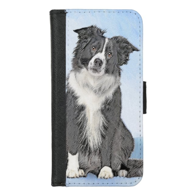 Border Collie Painting - Cute Original Dog Art iPhone Wallet Case (Front)