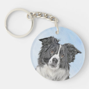 Border Collie Painting - Cute Original Dog Art Keychain