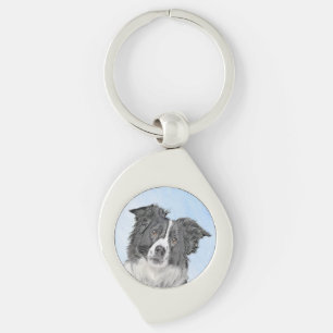 Border Collie Painting - Cute Original Dog Art Keychain