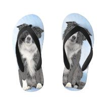 Border Collie Painting - Cute Original Dog Art Kid's Flip Flops Border Collie Painting - Cute Original Dog Art Kid's Flip Flops