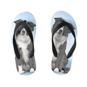 Border Collie Painting - Cute Original Dog Art Kid's Flip Flops