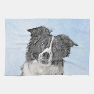 Border Collie Painting - Cute Original Dog Art Kitchen Towel