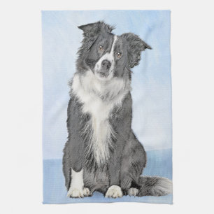 Border Collie Painting - Cute Original Dog Art Kitchen Towel
