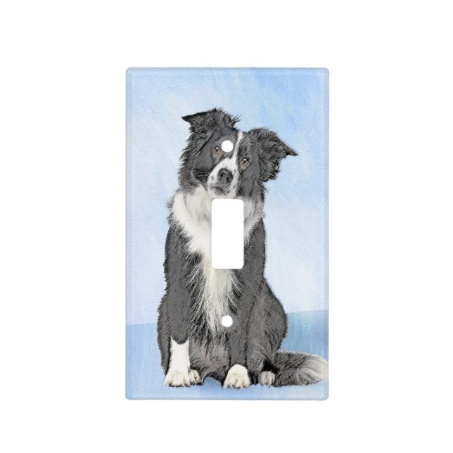 Border Collie Painting - Cute Original Dog Art Light Switch Cover (Front)