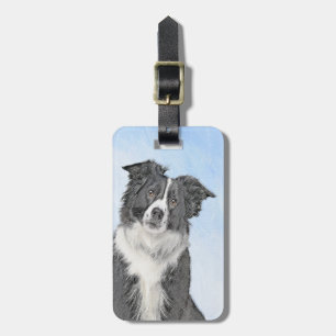 Border Collie Painting - Cute Original Dog Art Luggage Tag