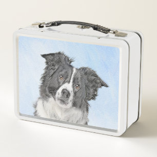 Border Collie Painting - Cute Original Dog Art Metal Lunch Box