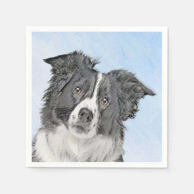 Border Collie Painting - Cute Original Dog Art Napkins (Front)