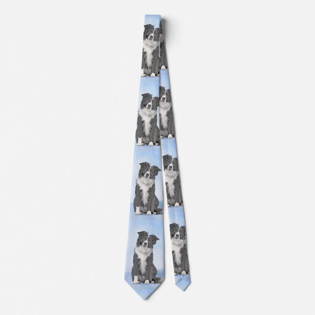 Border Collie Painting - Cute Original Dog Art Neck Tie (Front)