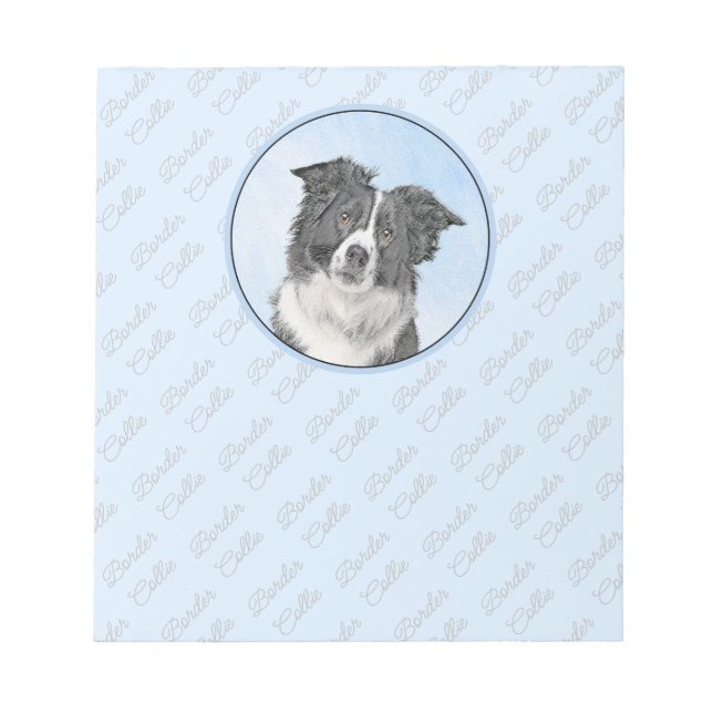 Border Collie Painting - Cute Original Dog Art Notepad (Front)