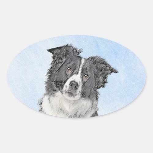 Border Collie Painting _ Cute Original Dog Art Oval Sticker