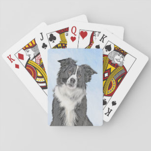 Border Collie Painting - Cute Original Dog Art Playing Cards