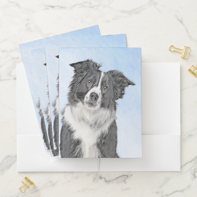 Border Collie Painting - Cute Original Dog Art Pocket Folder (In Situ)
