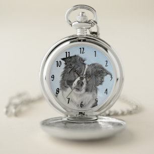 Border Collie Painting - Cute Original Dog Art Pocket Watch